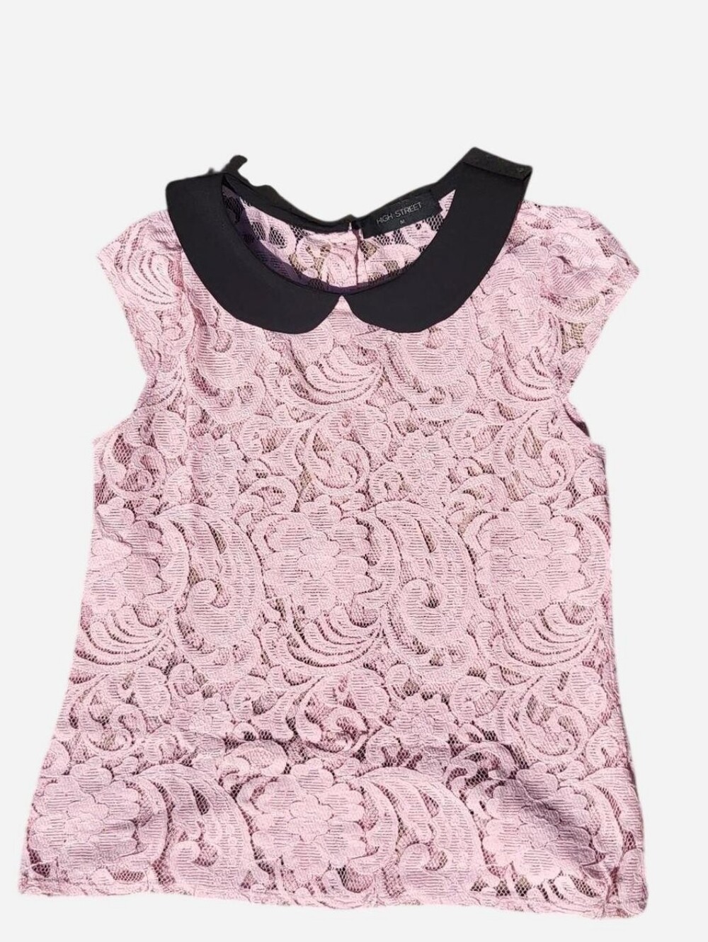 Womens Pink Lace Top with Black Collar